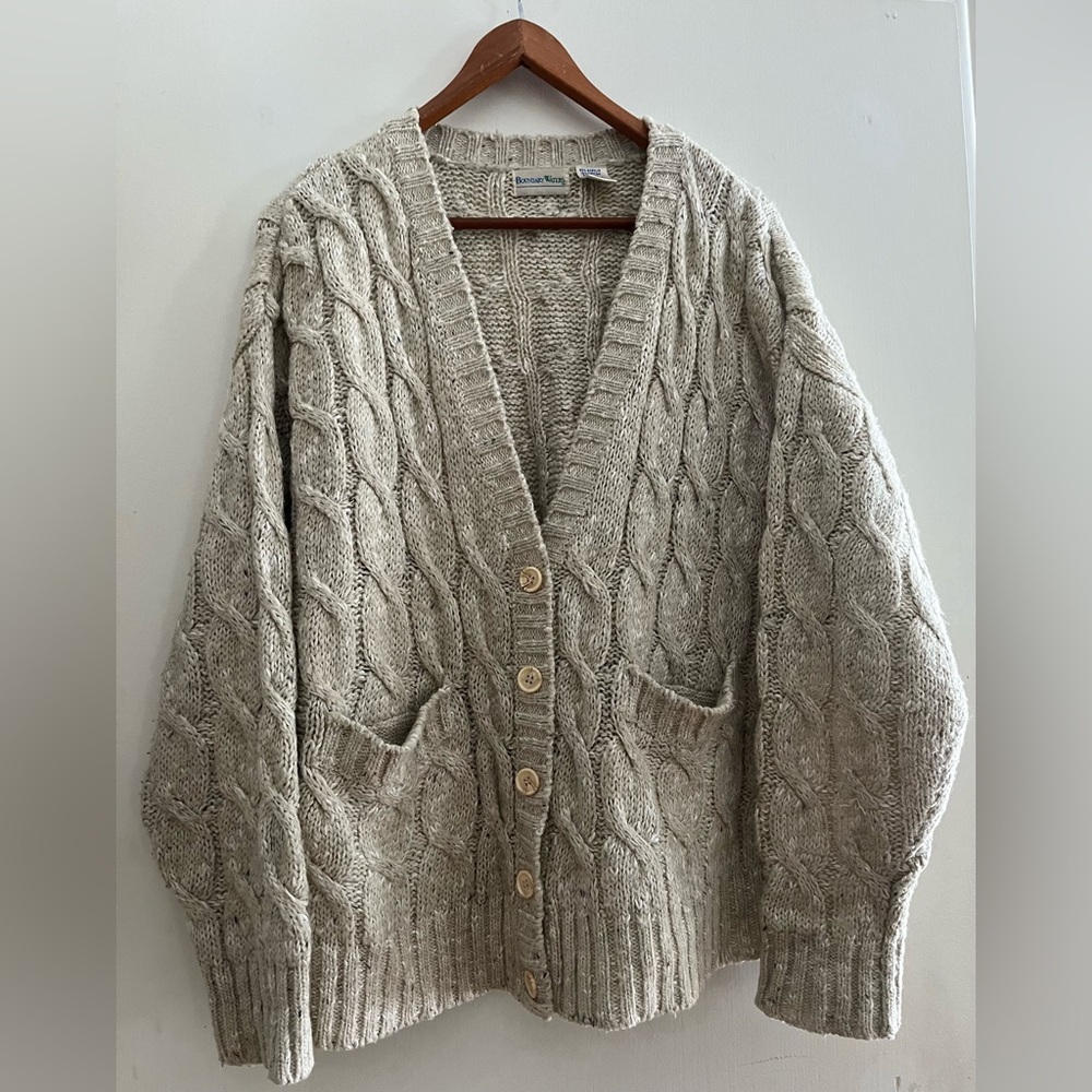 Vtg Boundary Waters Womens Cable Knit Cardigan Sweater - Cream
